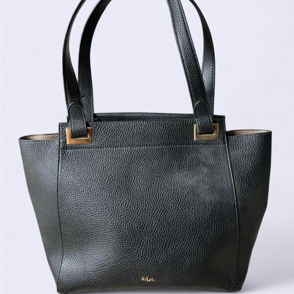 Ralph Lauren Black and Gold Structured Leather Tote